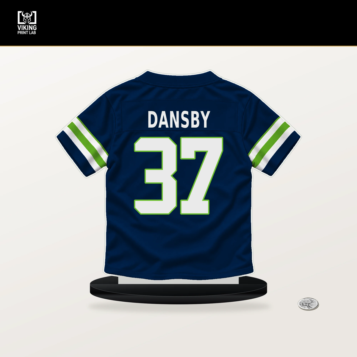 Michael Dansby number 37 Seattle Seahawks jersey stand with included black base.