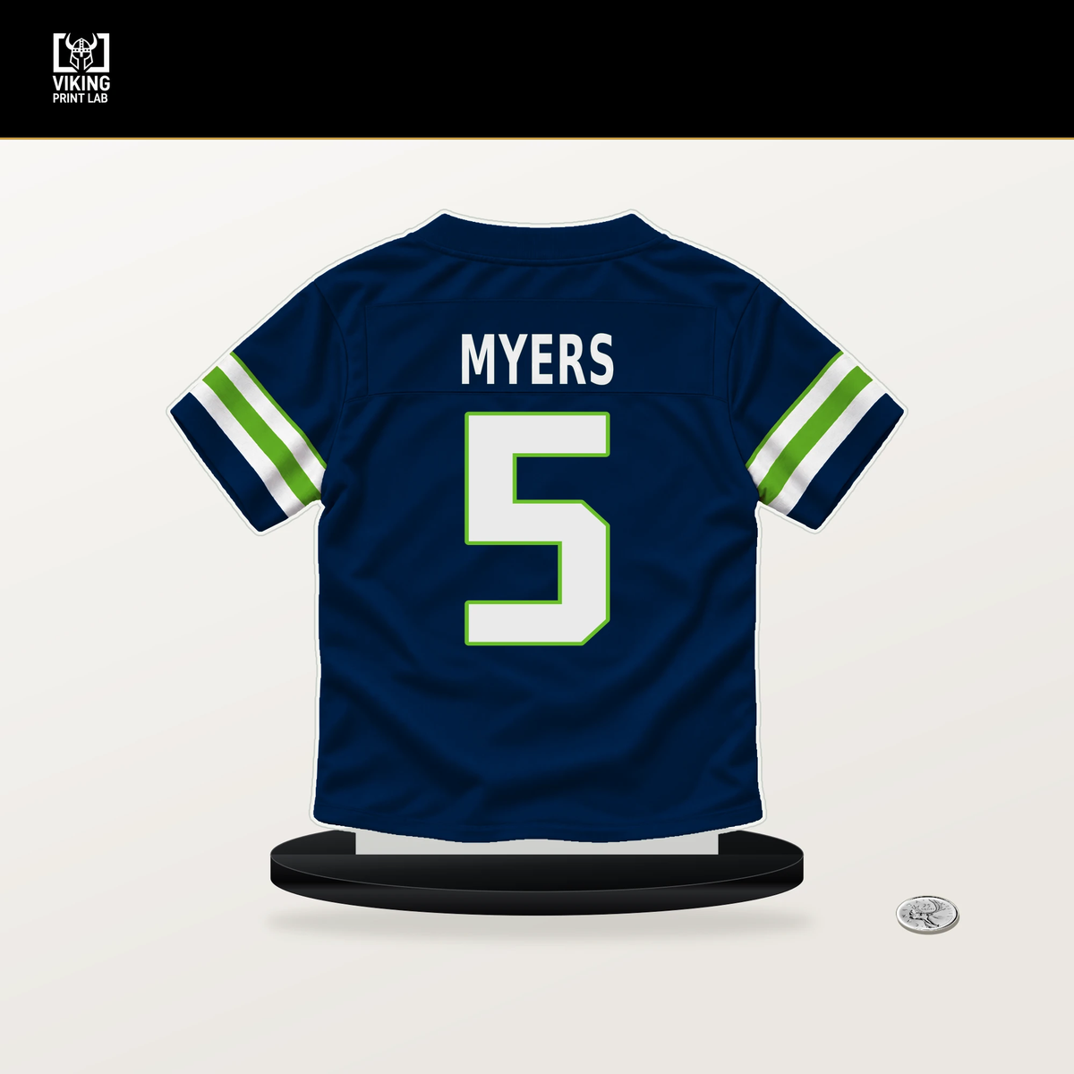 Jason Myers number 5 Seattle Seahawks jersey stand with included black base.