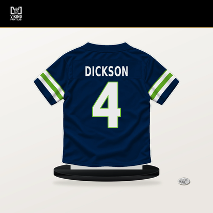 Michael Dickson number 4 Seattle Seahawks jersey stand with included black base.