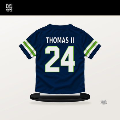 Rodney Thomas II number 24 Seattle Seahawks jersey stand with included black base.