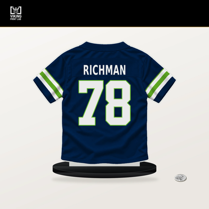 Mason Richman number 78 Seattle Seahawks jersey stand with included black base.
