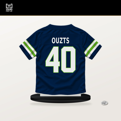 Robbie Ouzts number 40 Seattle Seahawks jersey stand with included black base.