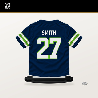 Avery Smith number 27 Seattle Seahawks jersey stand with included black base.