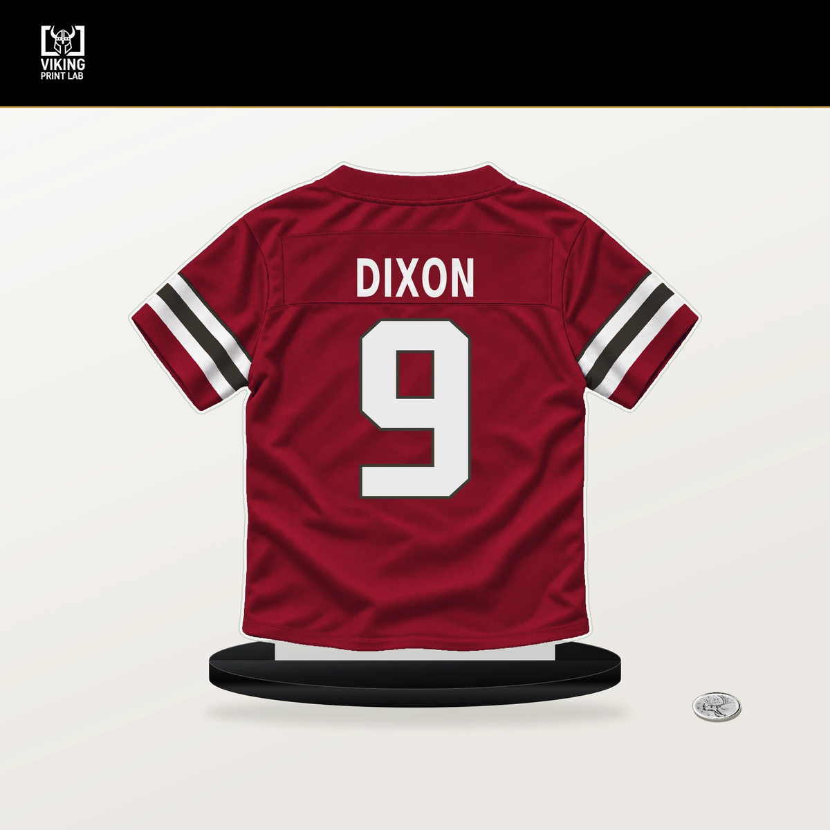 Riley Dixon number 9 Tampa Bay Buccaneers jersey stand with included black base.