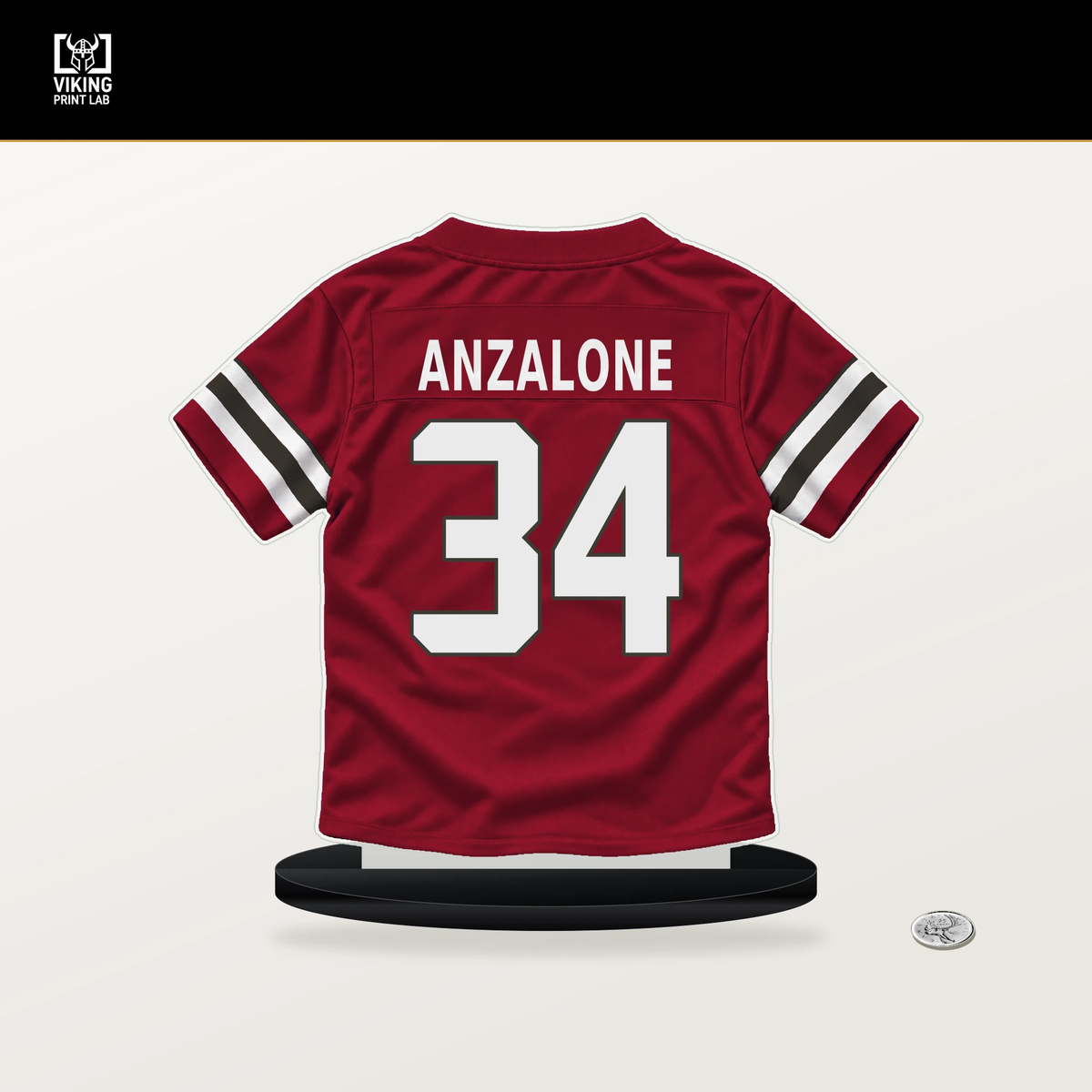 Alex Anzalone number 34 Tampa Bay Buccaneers jersey stand with included black base.