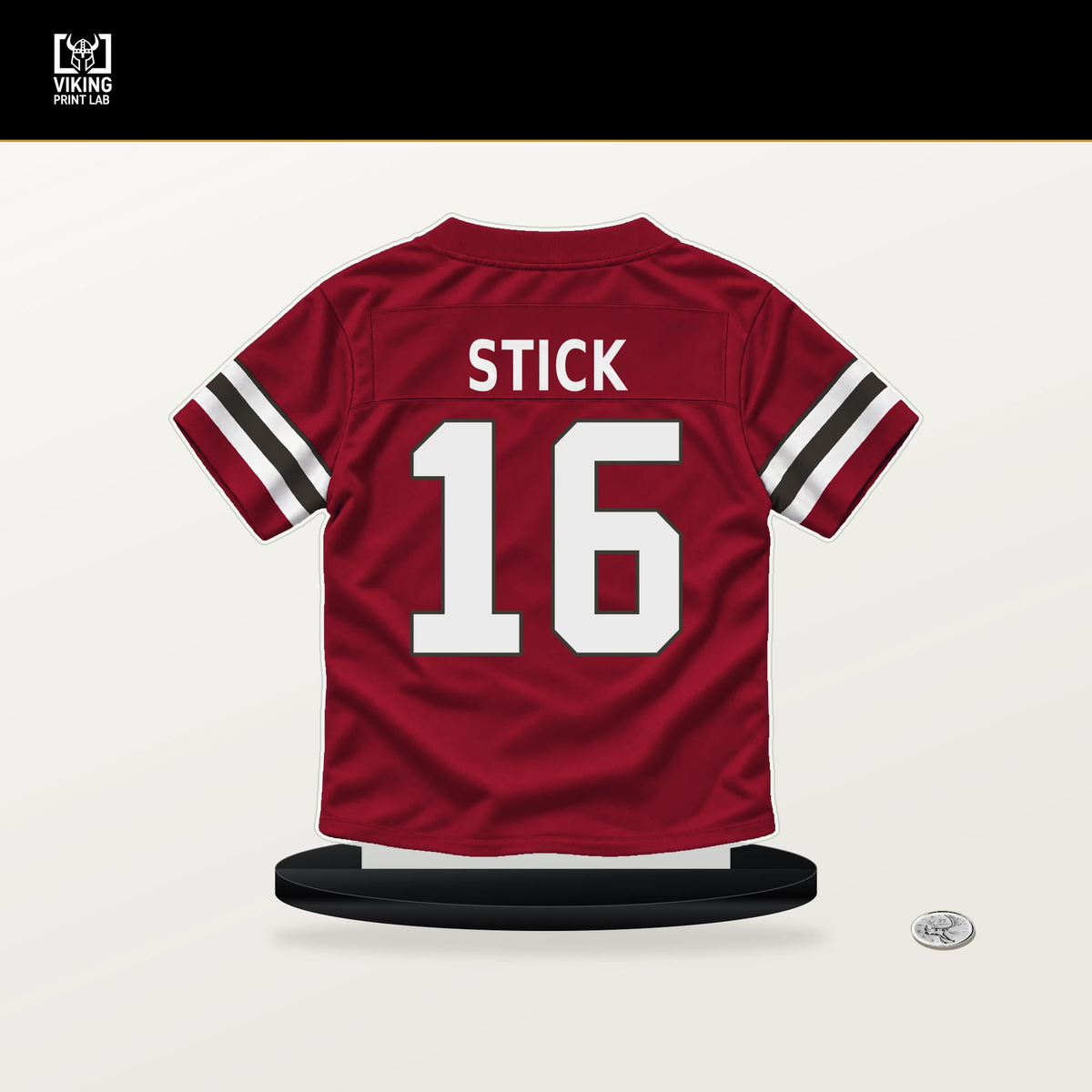 Easton Stick number 16 Tampa Bay Buccaneers jersey stand with included black base.