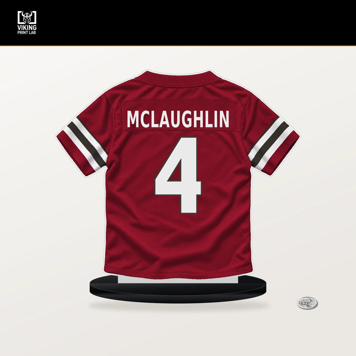 Chase McLaughlin number 4 Tampa Bay Buccaneers jersey stand with included black base.