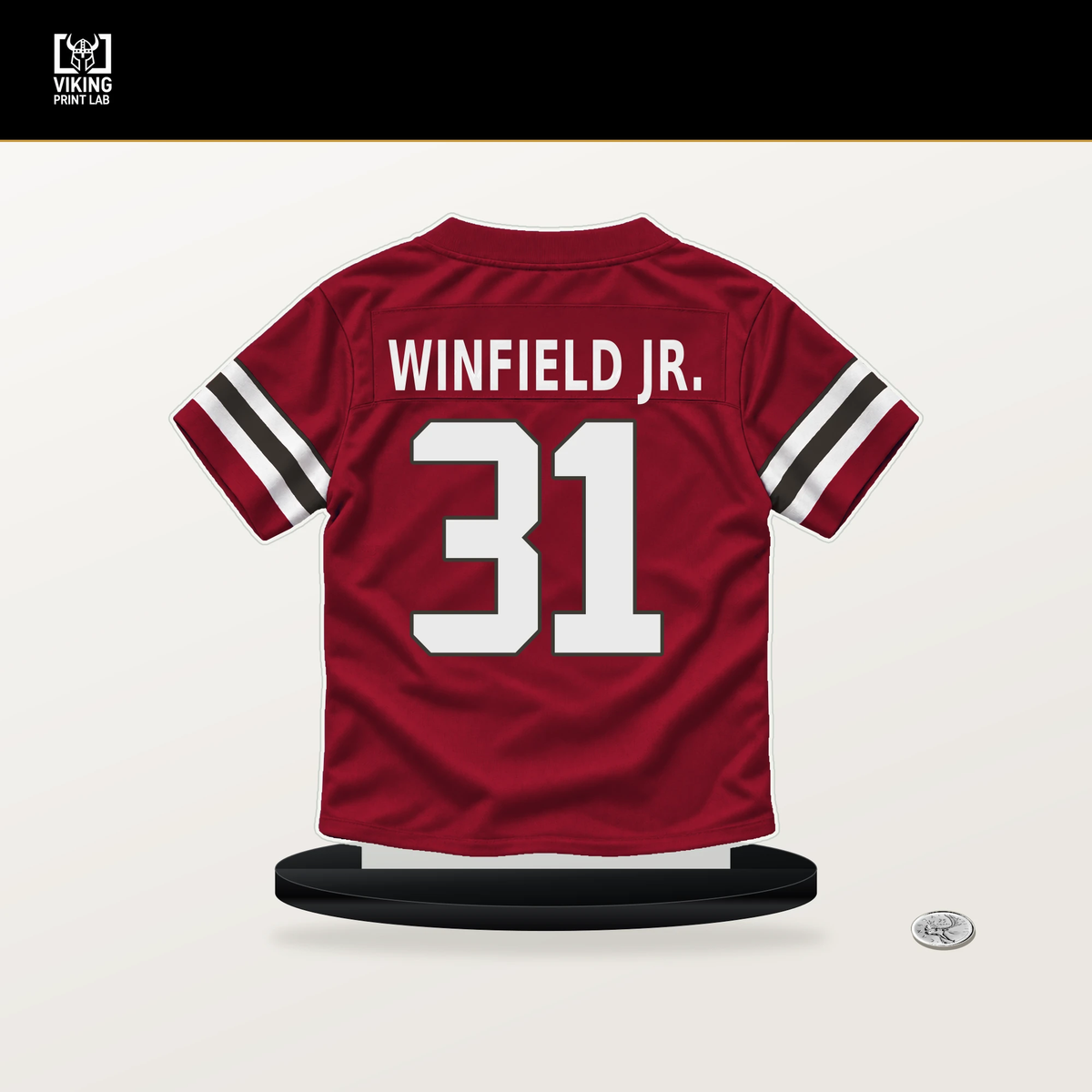 Antoine Winfield Jr. number 31 Tampa Bay Buccaneers jersey stand with included black base.