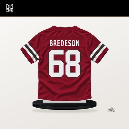 Ben Bredeson number 68 Tampa Bay Buccaneers jersey stand with included black base.