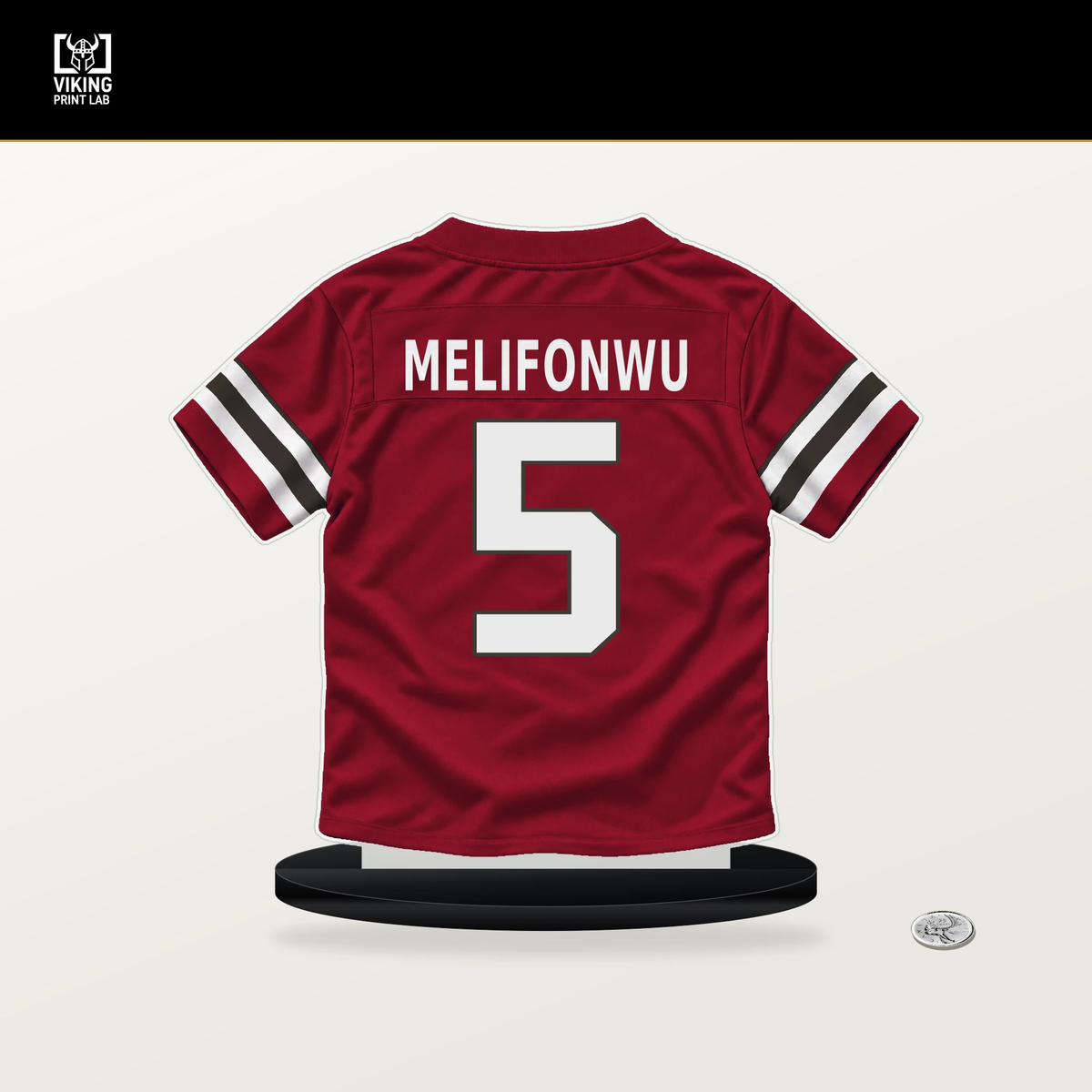 Ifeatu Melifonwu number 5 Tampa Bay Buccaneers jersey stand with included black base.