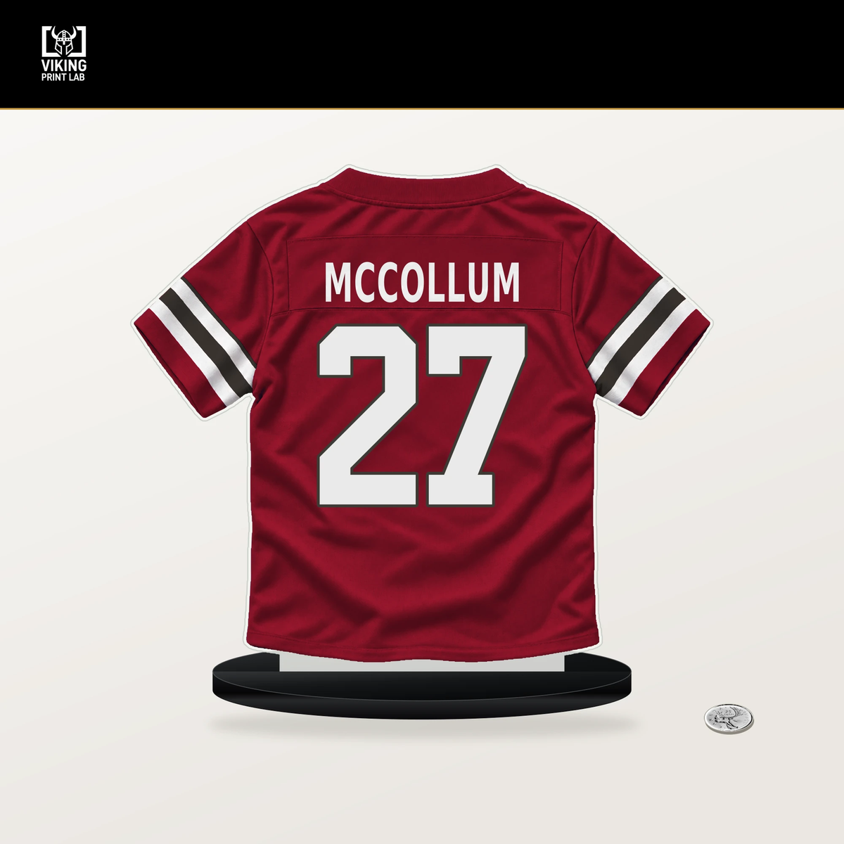 Zyon McCollum number 27 Tampa Bay Buccaneers jersey stand with included black base.