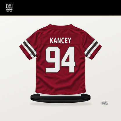 Calijah Kancey number 94 Tampa Bay Buccaneers jersey stand with included black base.