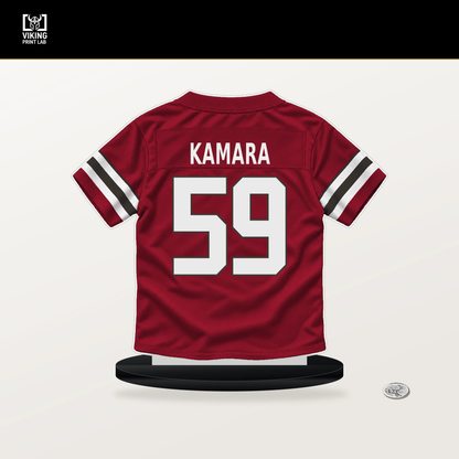 Mohamed Kamara number 59 Tampa Bay Buccaneers jersey stand with included black base.