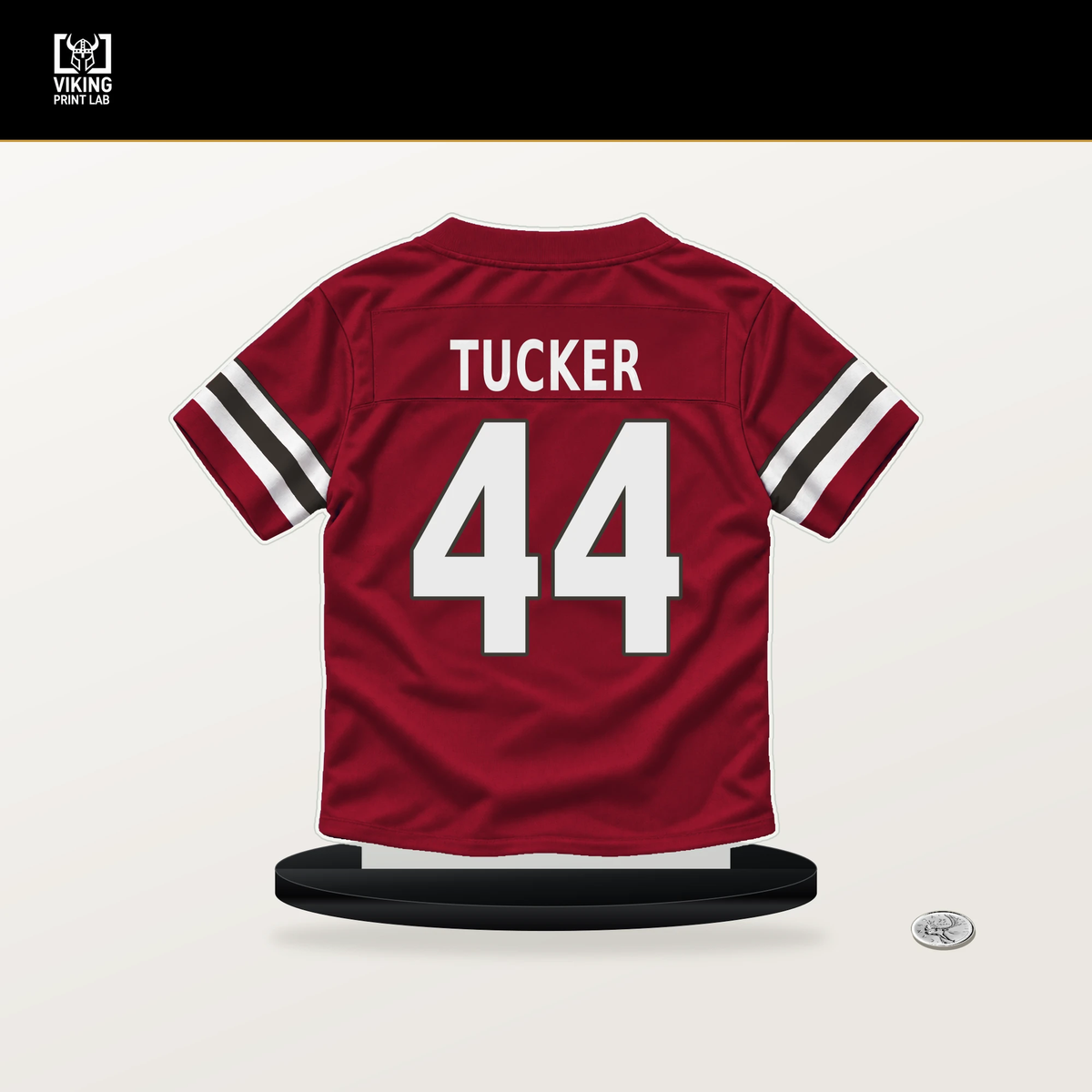 Sean Tucker number 44 Tampa Bay Buccaneers jersey stand with included black base.