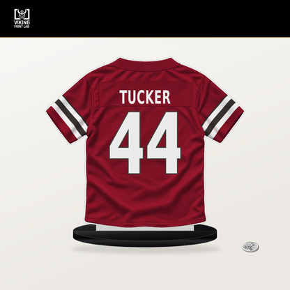 Sean Tucker number 44 Tampa Bay Buccaneers jersey stand with included black base.