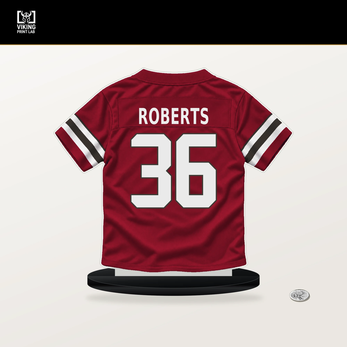 JJ Roberts number 36 Tampa Bay Buccaneers jersey stand with included black base.
