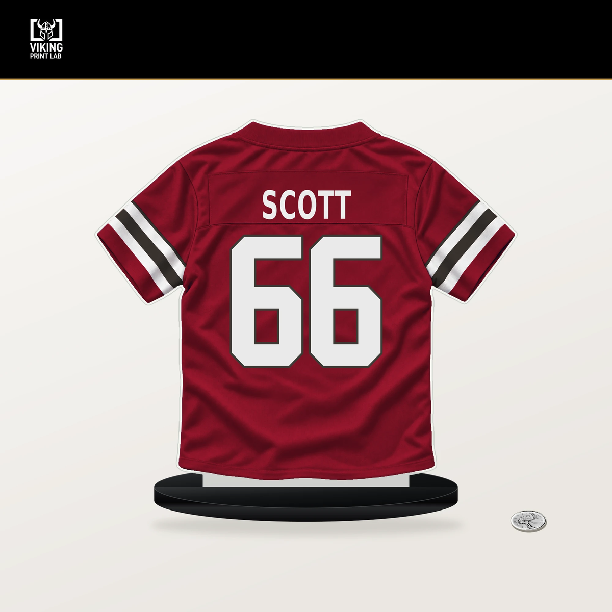 Ben Scott number 66 Tampa Bay Buccaneers jersey stand with included black base.