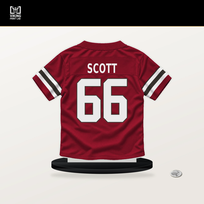 Ben Scott number 66 Tampa Bay Buccaneers jersey stand with included black base.