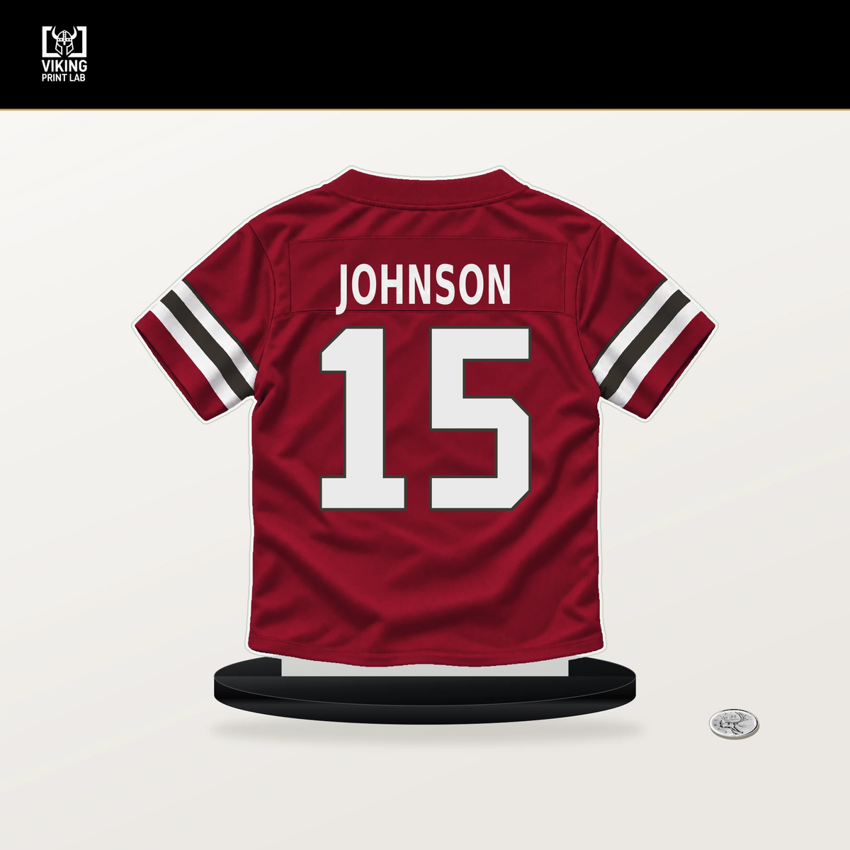 Tez Johnson number 15 Tampa Bay Buccaneers jersey stand with included black base.