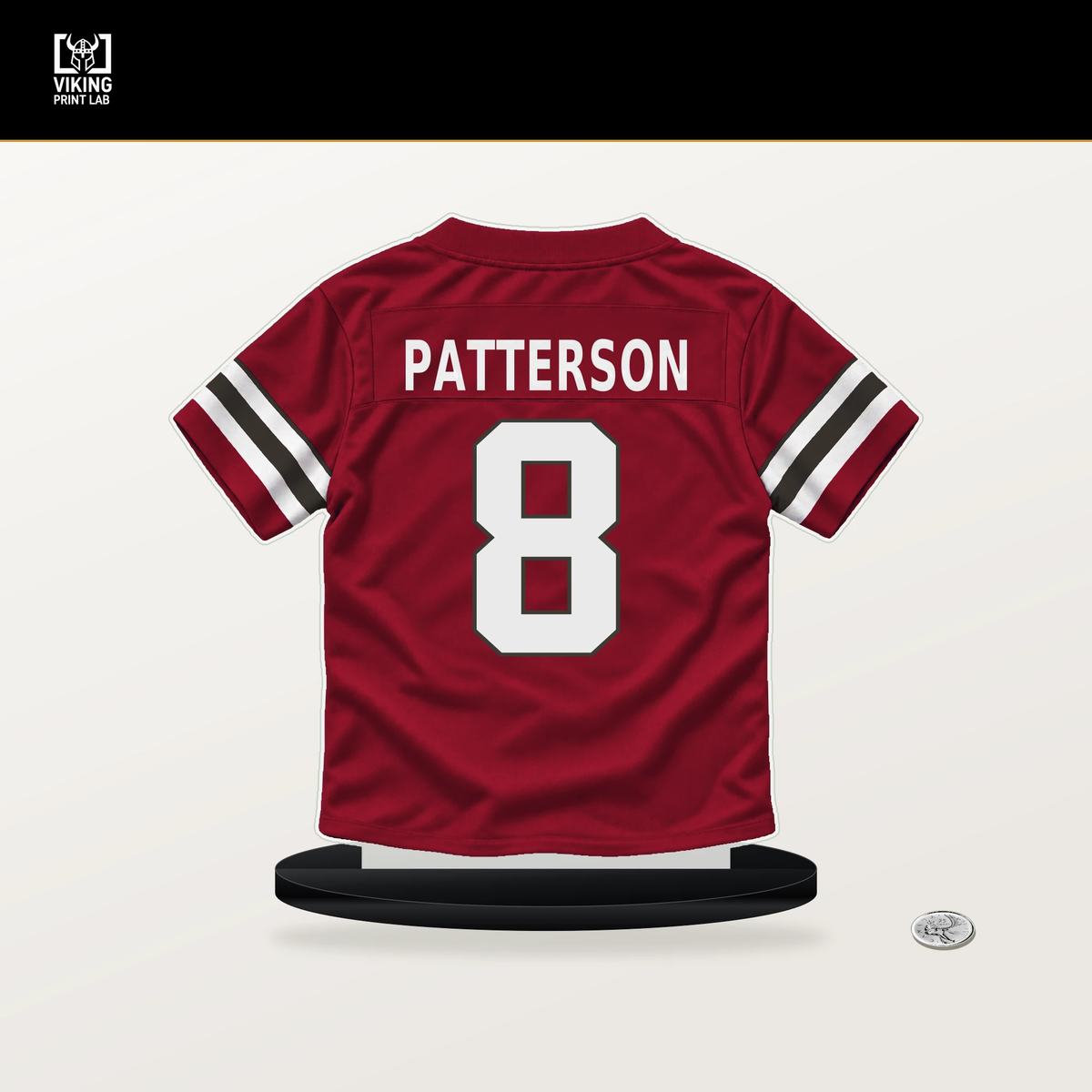 Dean Patterson number 8 Tampa Bay Buccaneers jersey stand with included black base.