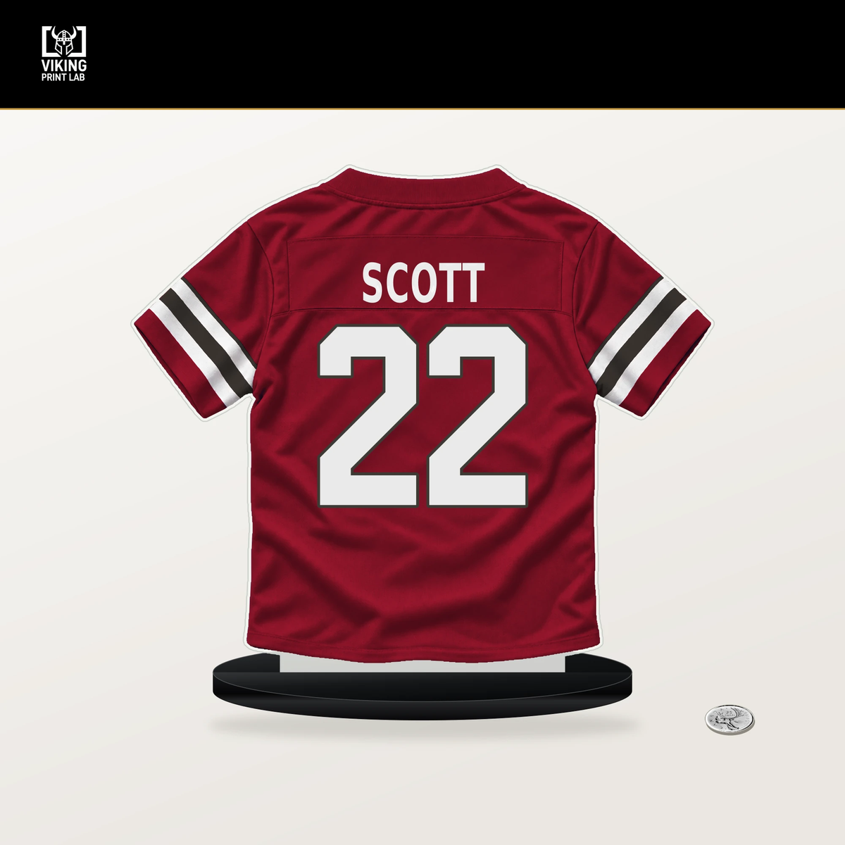 Keionte Scott number 22 Tampa Bay Buccaneers jersey stand with included black base.