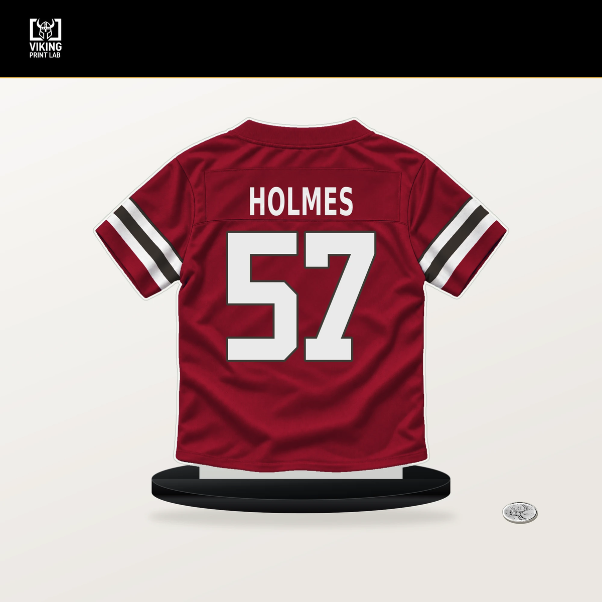 Yasir Holmes number 57 Tampa Bay Buccaneers jersey stand with included black base.