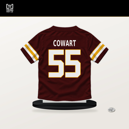 Byron Cowart number 55 Washington Commanders jersey stand with included black base.