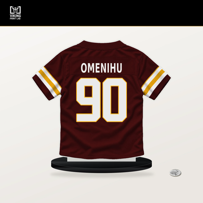 Charles Omenihu number 90 Washington Commanders jersey stand with included black base.