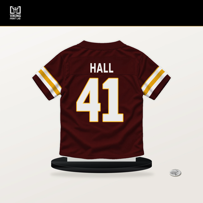 Darren Hall number 41 Washington Commanders jersey stand with included black base.