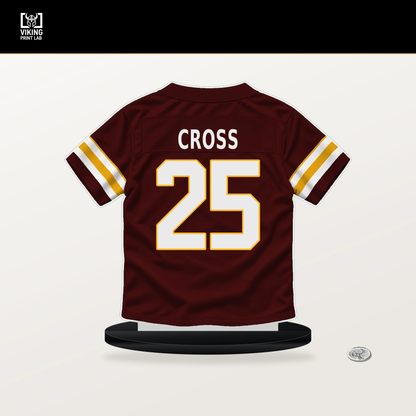 Nick Cross number 25 Washington Commanders jersey stand with included black base.