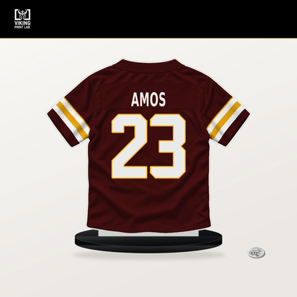 Trey Amos number 23 Washington Commanders jersey stand with included black base.