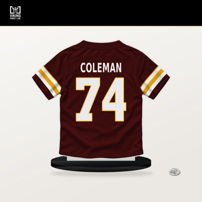 Brandon Coleman number 74 Washington Commanders jersey stand with included black base.