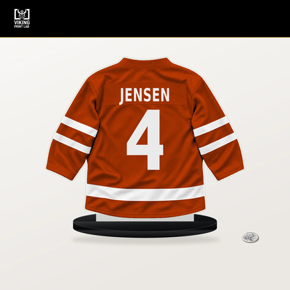 Nick Jensen number 4 Anaheim Ducks jersey stand with included black base.