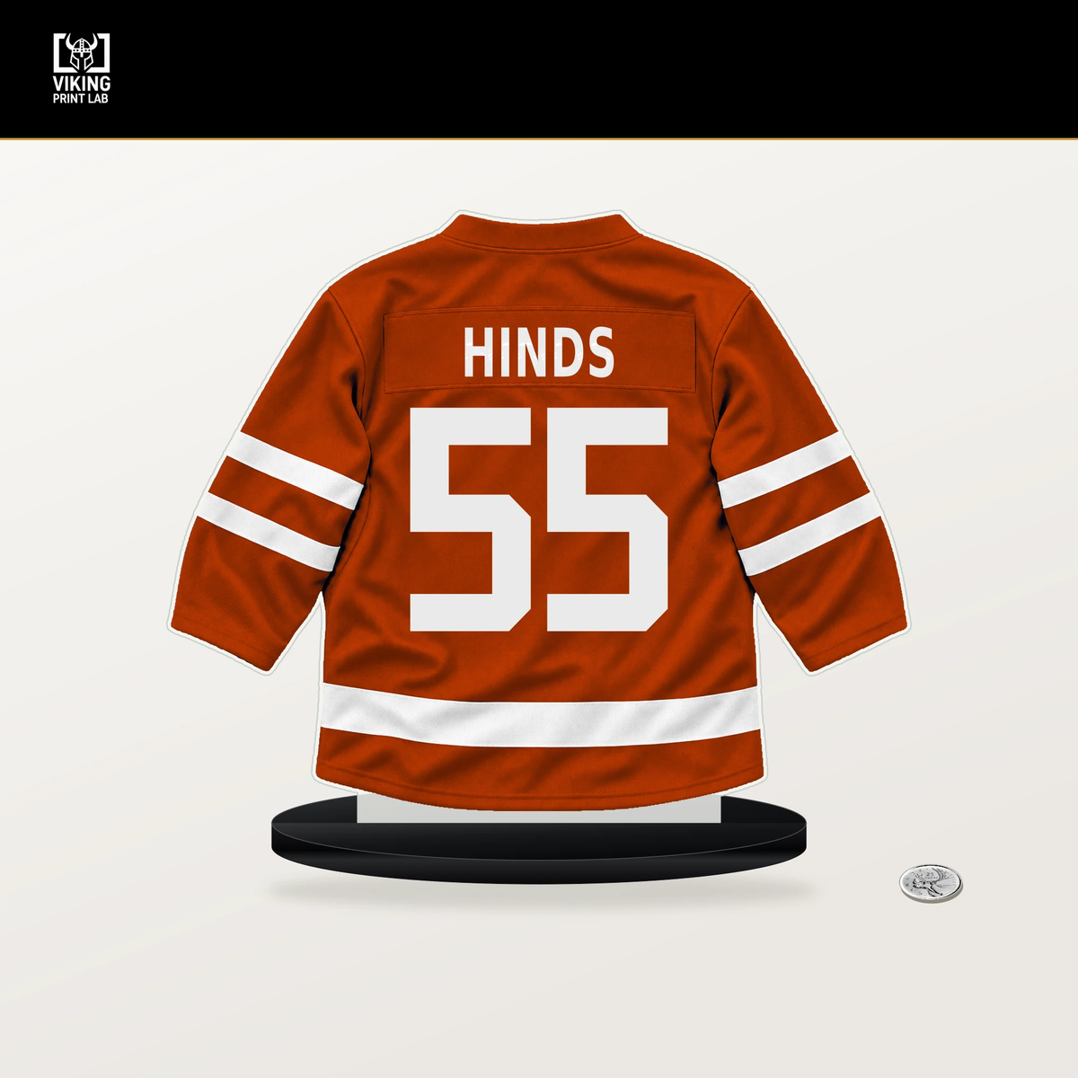 Tyson Hinds number 55 Anaheim Ducks jersey stand with included black base.