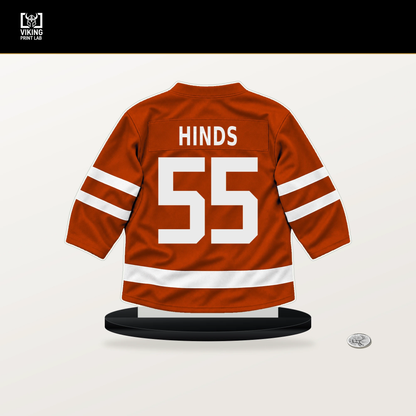 Tyson Hinds number 55 Anaheim Ducks jersey stand with included black base.