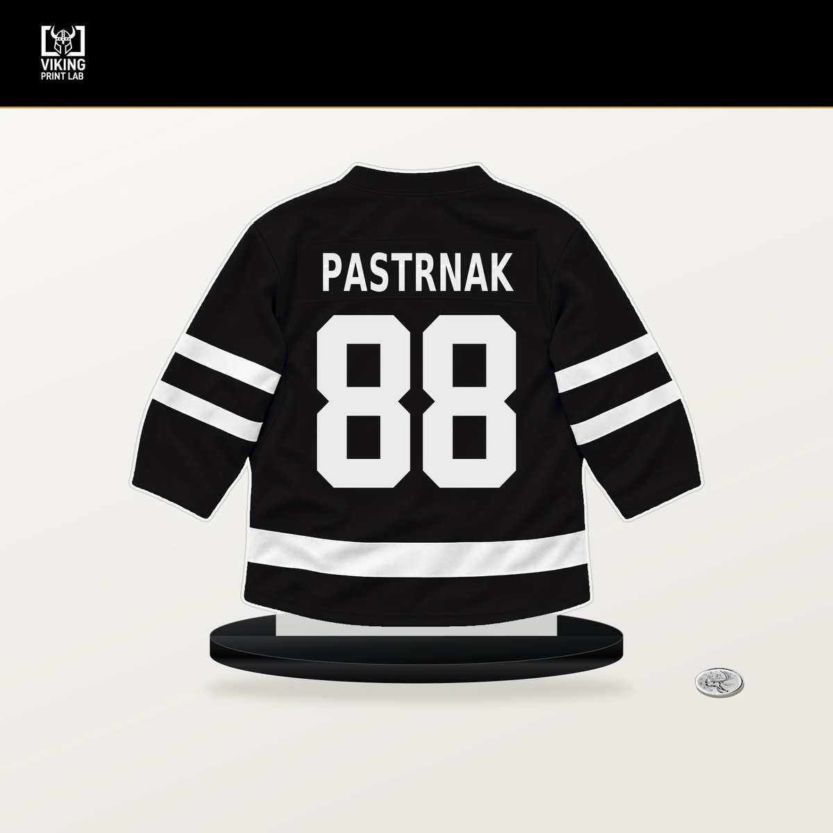 David Pastrnak number 88 Boston Bruins jersey stand with included black base.