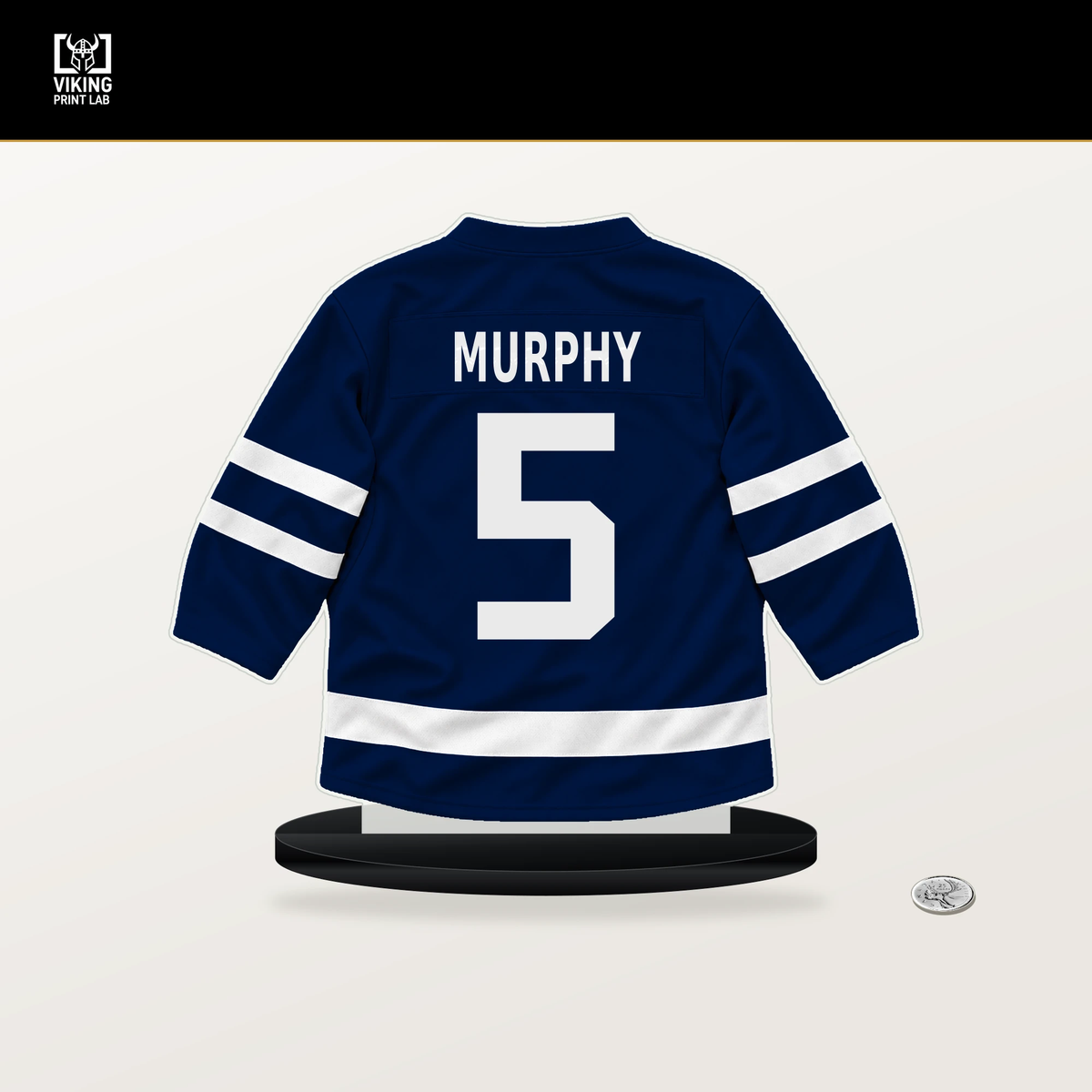 Connor Murphy number 5 Edmonton Oilers jersey stand with included black base.