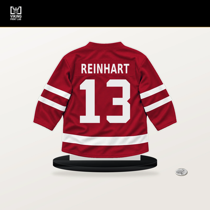 Sam Reinhart number 13 Florida Panthers jersey stand with included black base.