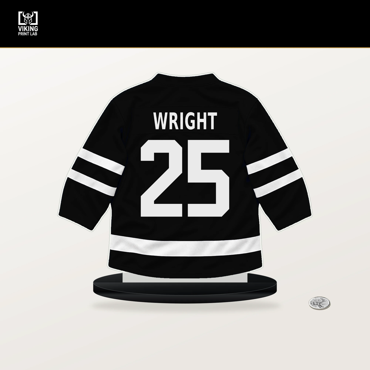 Jared Wright number 25 Los Angeles Kings jersey stand with included black base.
