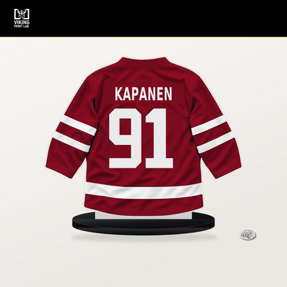 Oliver Kapanen number 91 Montreal Canadiens jersey stand with included black base.