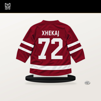 Arber Xhekaj number 72 Montreal Canadiens jersey stand with included black base.