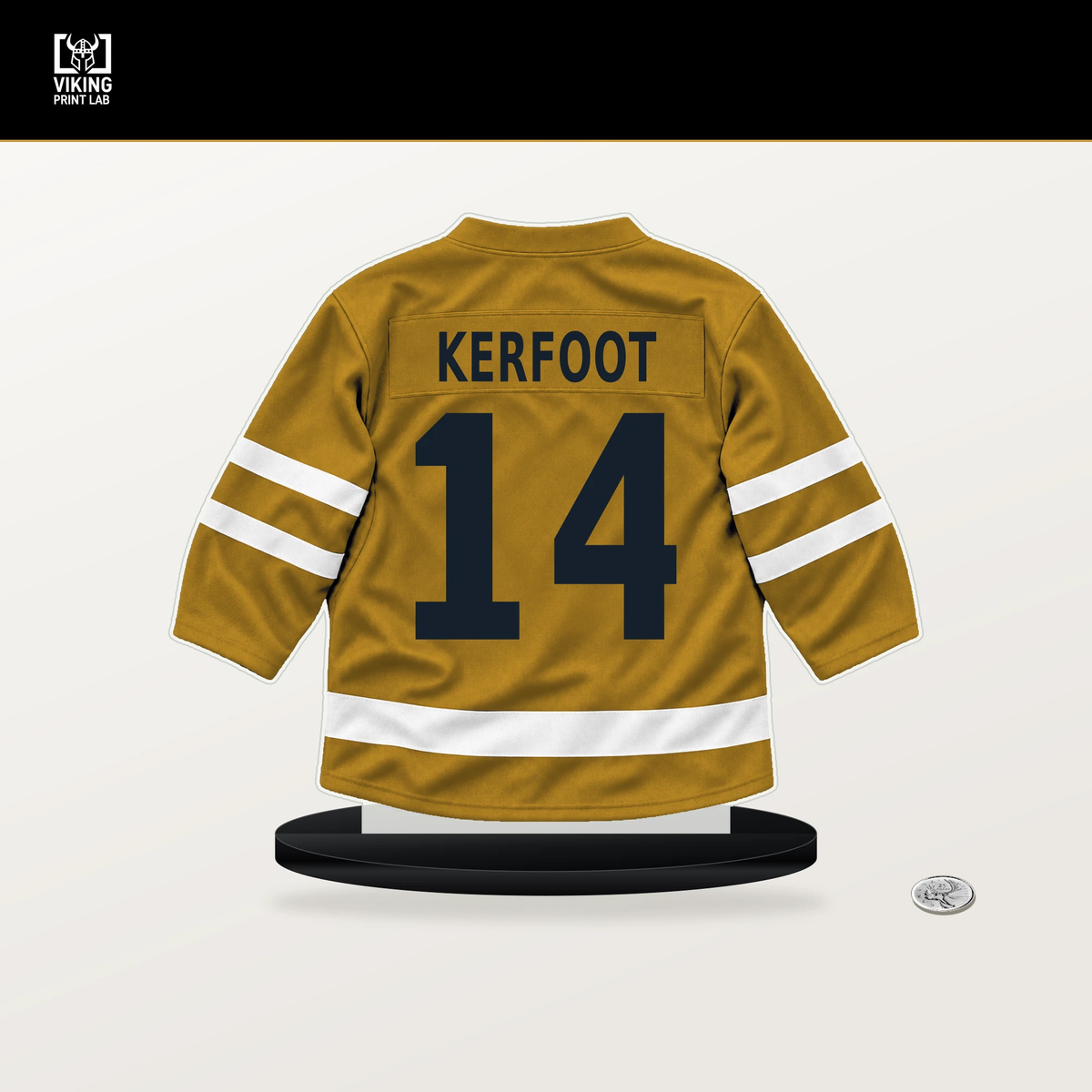 Alexander Kerfoot number 14 Nashville Predators jersey stand with included black base.