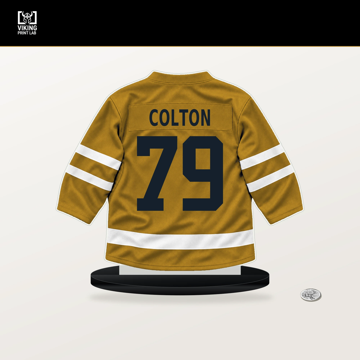 Ross Colton number 79 Nashville Predators jersey stand with included black base.