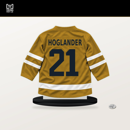 Nils Hoglander number 21 Nashville Predators jersey stand with included black base.