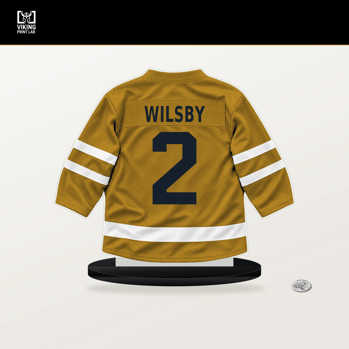 Adam Wilsby number 2 Nashville Predators jersey stand with included black base.