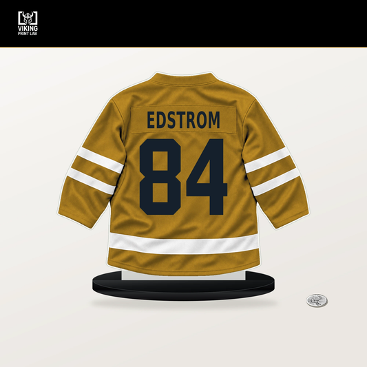 Adam Edstrom number 84 Nashville Predators jersey stand with included black base.