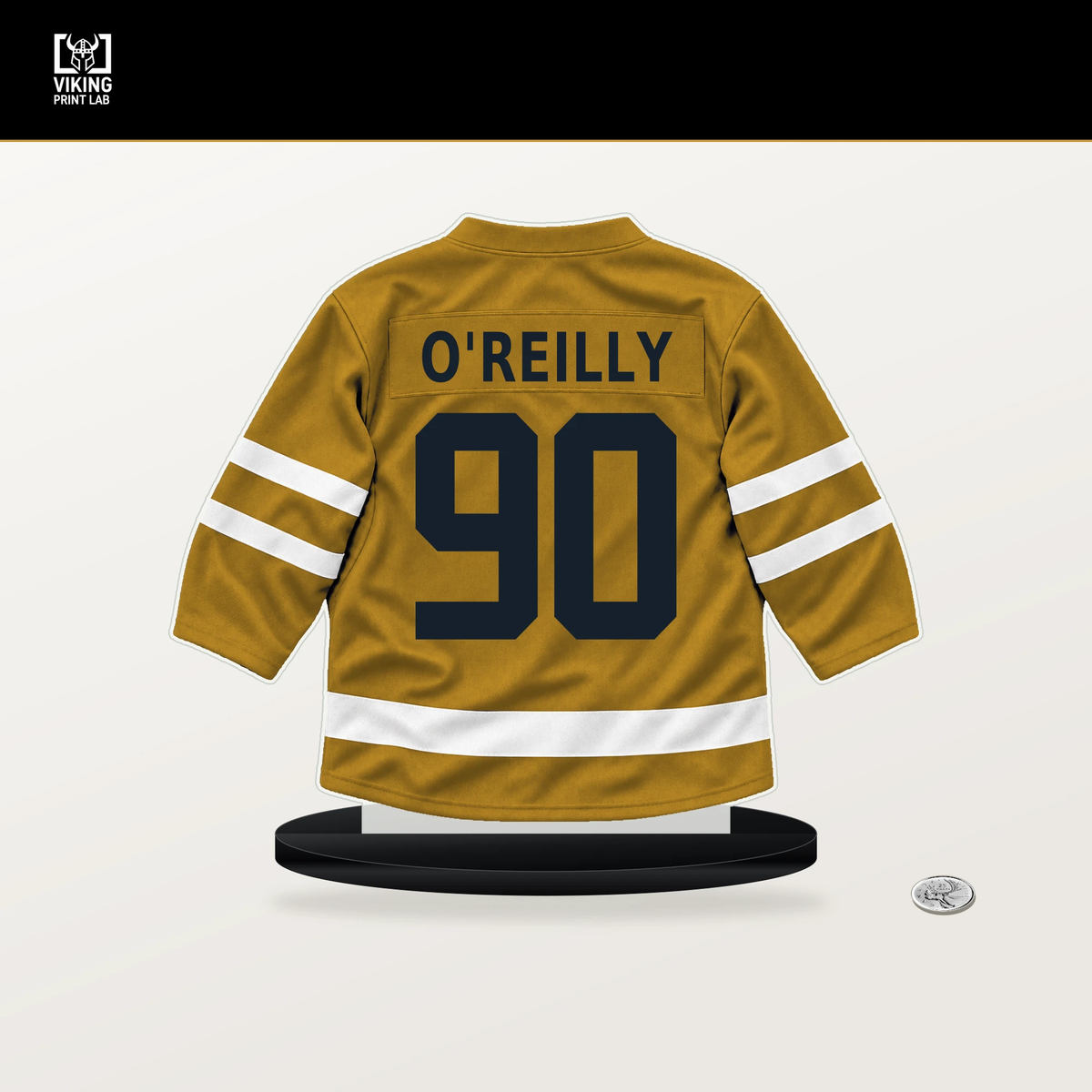 Ryan O'Reilly number 90 Nashville Predators jersey stand with included black base.
