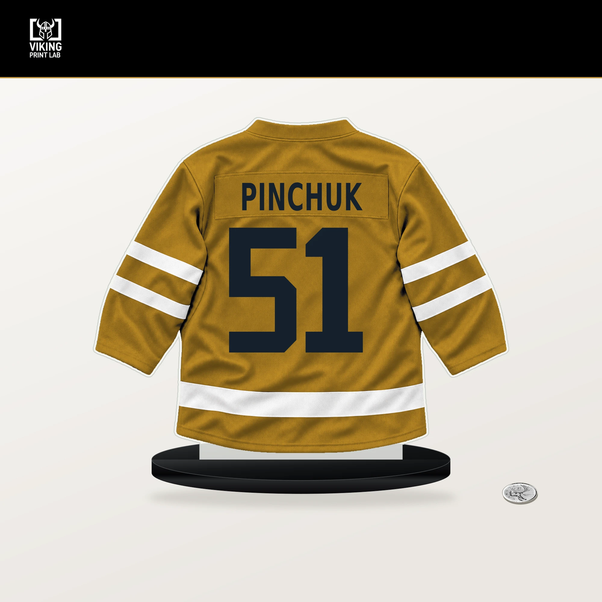Vitali Pinchuk number 51 Nashville Predators jersey stand with included black base.