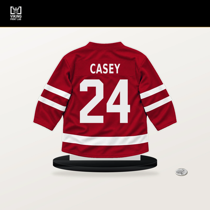 Seamus Casey number 24 New Jersey Devils jersey stand with included black base.