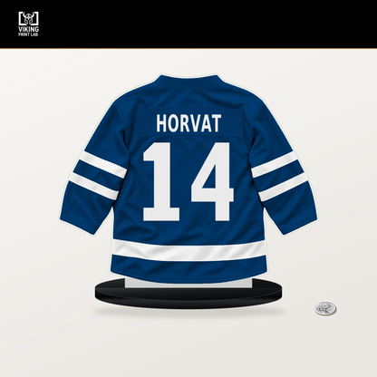 Bo Horvat number 14 New York Islanders jersey stand with included black base.